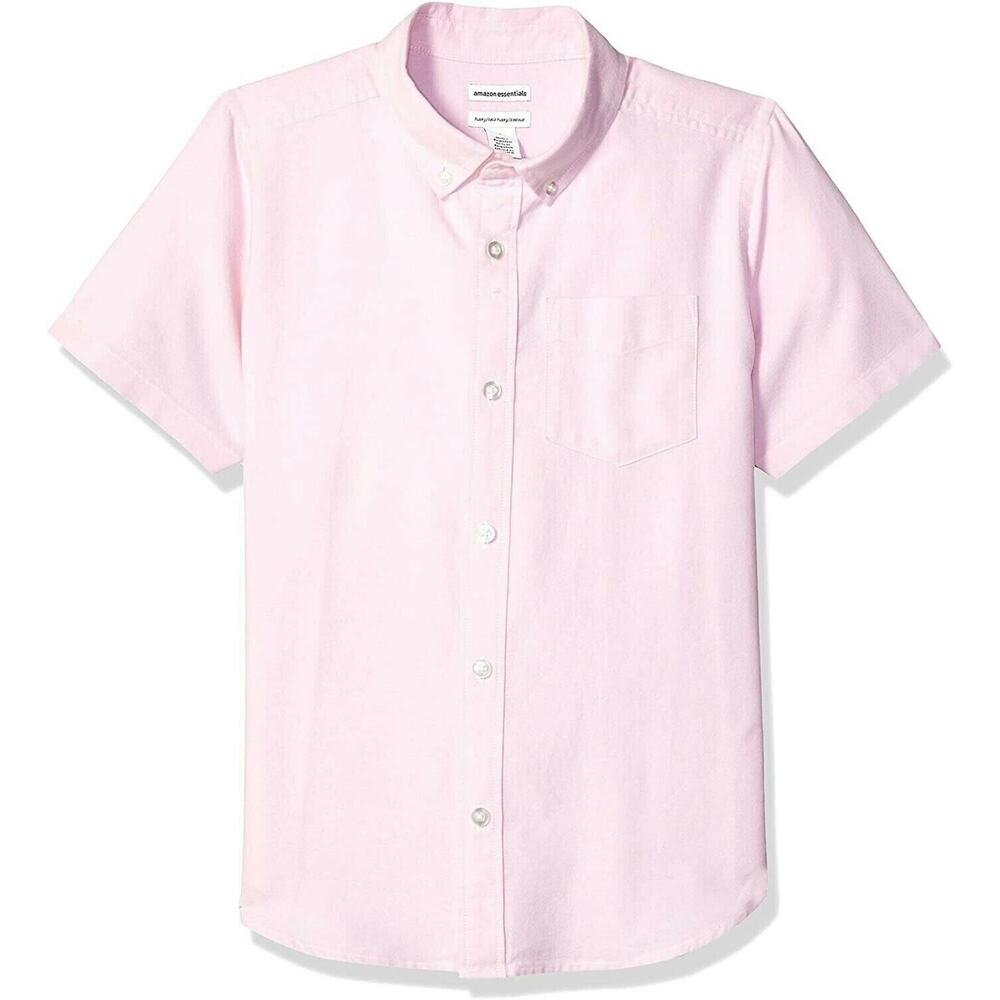 Pink Button Up Collared Short Sleeve Oxford Shirt Dressy Formal Boys Uniform S